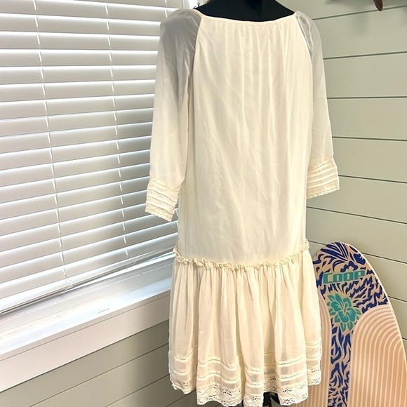 Anthropologie | Hazel Beige Embroidered Trim Poly Shift Dress ,EUC,Size Medium - Picture 6 of 13